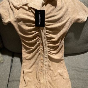 Pretty Little Thing Button Down Collar Detail Towelling Body Con Shirt